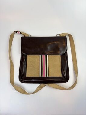Tote Le Monde Brown Leather Crossbody Messenger Bag with Genuine Suede Panels